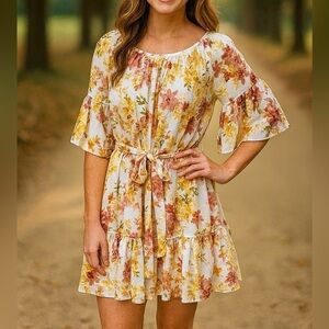 Staccato Floral Print Mini Sun Dress Size Small Flirty Party Event Summer Flowy